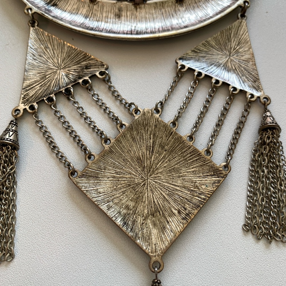 Silver Tone Aztec Princess Statement Necklace - image 6